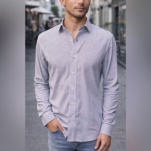 Nick Graham Men's Blue and White Button Down Shirt | Medium